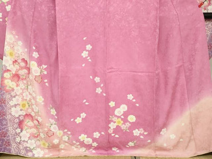 平和屋着物●豪華振袖　舞花文　暈し染め　金彩　正絹　逸品　DABC2451ud