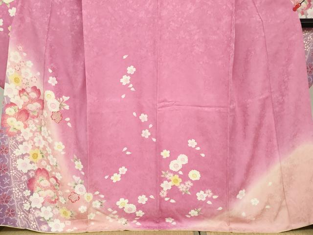 平和屋着物●豪華振袖　舞花文　暈し染め　金彩　正絹　逸品　DABC2451ud