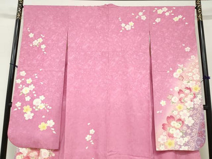 平和屋着物●豪華振袖　舞花文　暈し染め　金彩　正絹　逸品　DABC2451ud