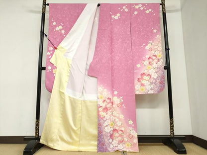 平和屋着物●豪華振袖　舞花文　暈し染め　金彩　正絹　逸品　DABC2451ud