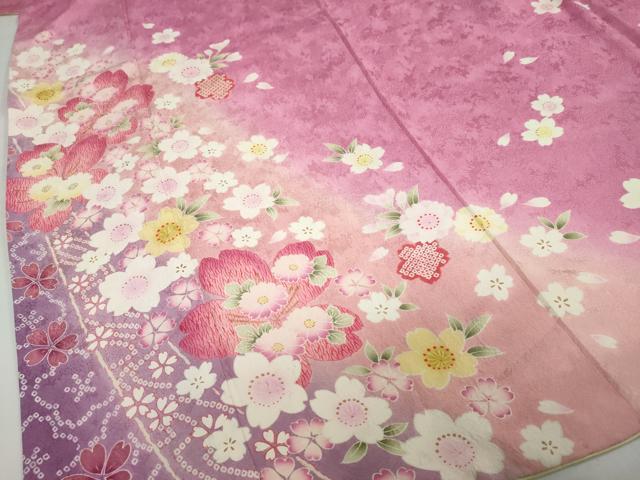 平和屋着物●豪華振袖　舞花文　暈し染め　金彩　正絹　逸品　DABC2451ud