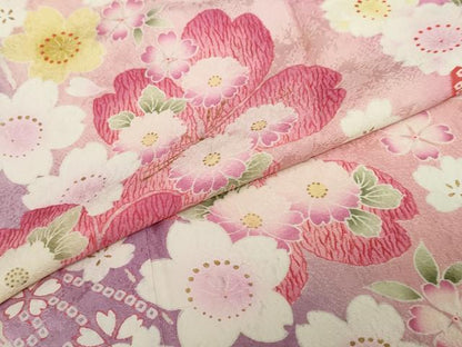 平和屋着物●豪華振袖　舞花文　暈し染め　金彩　正絹　逸品　DABC2451ud