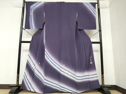 平和屋着物●五代 歌舞伎役者　坂東八十助　訪問着　刺繍　箔散らし文　暈し染め　金彩　正絹　逸品　DABC2452ud