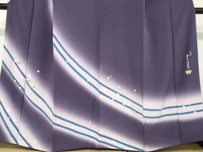 平和屋着物●五代 歌舞伎役者　坂東八十助　訪問着　刺繍　箔散らし文　暈し染め　金彩　正絹　逸品　DABC2452ud