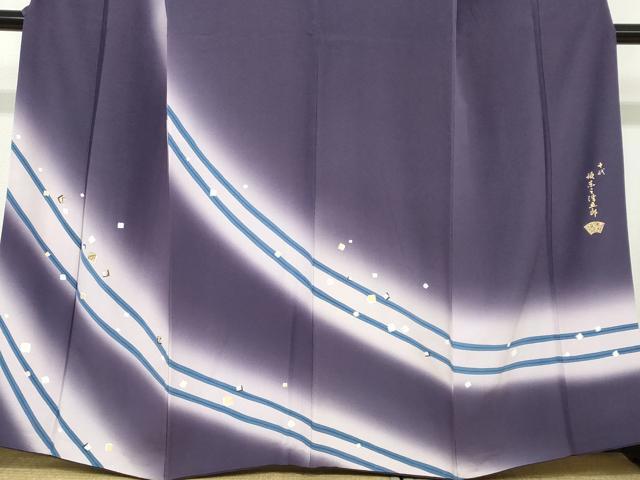 平和屋着物●五代 歌舞伎役者　坂東八十助　訪問着　刺繍　箔散らし文　暈し染め　金彩　正絹　逸品　DABC2452ud