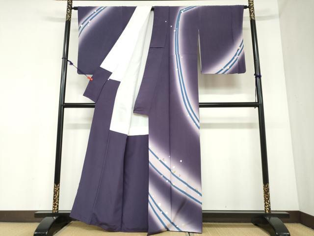 平和屋着物●五代 歌舞伎役者　坂東八十助　訪問着　刺繍　箔散らし文　暈し染め　金彩　正絹　逸品　DABC2452ud