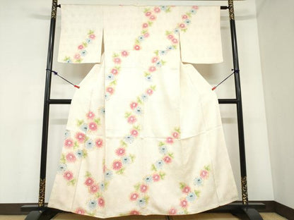 平和屋着物●訪問着　総絞り　草花文　正絹　逸品　DABC2453ud