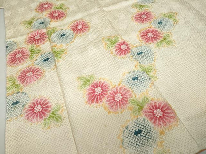 平和屋着物●訪問着　総絞り　草花文　正絹　逸品　DABC2453ud