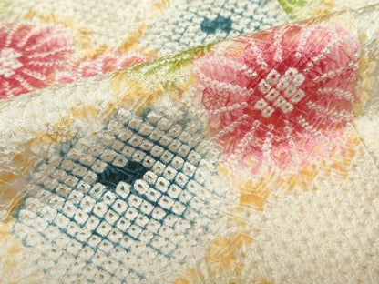 平和屋着物●訪問着　総絞り　草花文　正絹　逸品　DABC2453ud