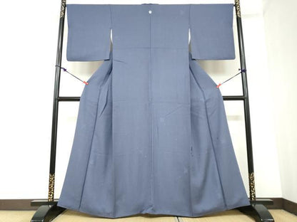 平和屋着物●上質な色無地　草花地紋　青褐色　正絹　逸品　DABC2455ud
