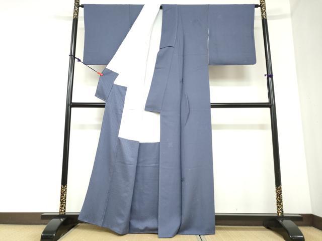 平和屋着物●上質な色無地　草花地紋　青褐色　正絹　逸品　DABC2455ud