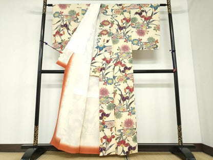 平和屋着物●上質な小紋　紅型　流水草花籬文　正絹　逸品　未使用　DABC2456ud