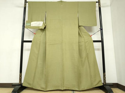 平和屋着物●上質な色無地　作家物　本草木染　抹茶色　反端付き　正絹　逸品　未使用　DABC2457ud
