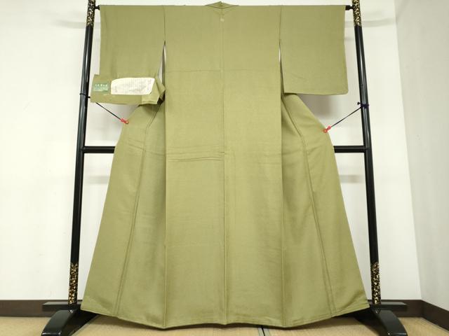 平和屋着物●上質な色無地　作家物　本草木染　抹茶色　反端付き　正絹　逸品　未使用　DABC2457ud