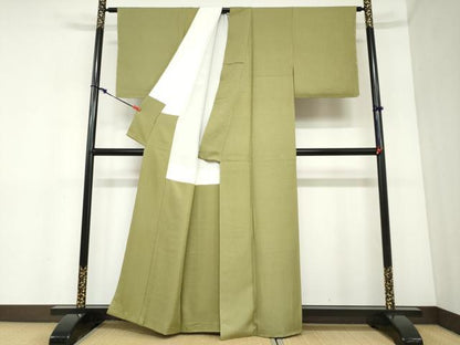 平和屋着物●上質な色無地　作家物　本草木染　抹茶色　反端付き　正絹　逸品　未使用　DABC2457ud