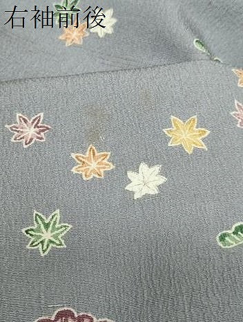 平和屋着物●訪問着　友禅　流水風景草花文　お召縮緬　正絹　逸品　DABC2464ud