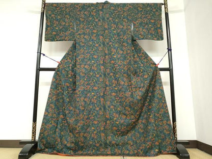 平和屋着物●上質な小紋　紬地　洋花文　正絹　逸品　未使用　DABC2466ud