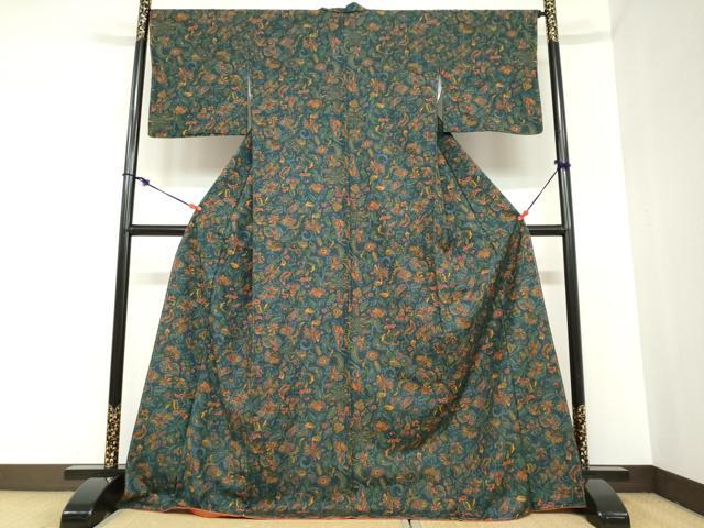 平和屋着物●上質な小紋　紬地　洋花文　正絹　逸品　未使用　DABC2466ud