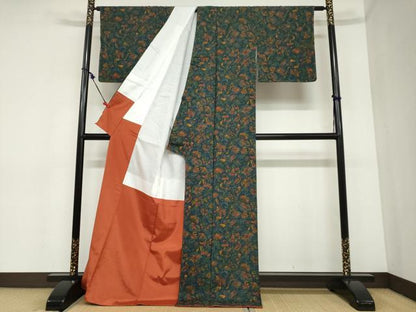 平和屋着物●上質な小紋　紬地　洋花文　正絹　逸品　未使用　DABC2466ud