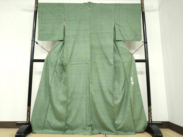 平和屋着物●上質な紬　草木染　松葉色　無落款　正絹　逸品　DABC2467ud