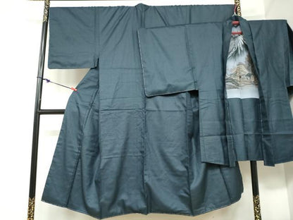 平和屋着物●男性　紬　アンサンブル　長羽織　100亀甲　総詰め　正絹　逸品　未使用　DABC2473ud