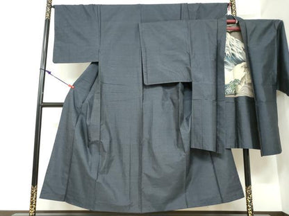 平和屋着物●男性　紬　アンサンブル　長羽織　80亀甲　総詰め　正絹　逸品　DABC2475ud