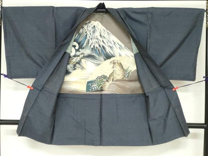 平和屋着物●男性　紬　アンサンブル　長羽織　80亀甲　総詰め　正絹　逸品　DABC2475ud