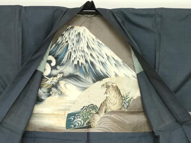平和屋着物●男性　紬　アンサンブル　長羽織　80亀甲　総詰め　正絹　逸品　DABC2475ud