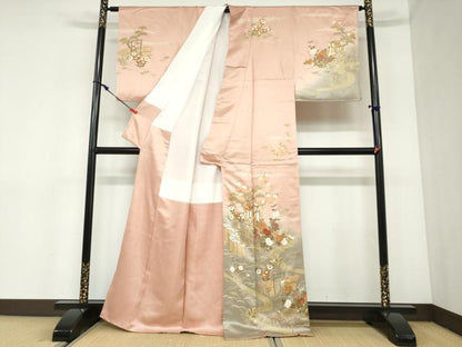 平和屋着物●訪問着　作家物　流水御所車草花文　暈し染め　金彩　正絹　逸品　DABC2487ud