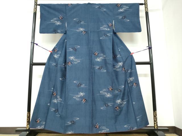 平和屋着物●上質な紬　流水文　蟹　正絹　逸品　DABC2490ud