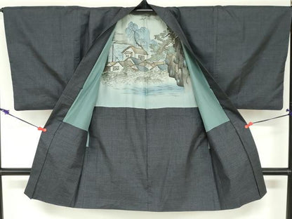 平和屋着物●男性　本場大島紬　アンサンブル　長羽織　抽象文様　正絹　逸品　DABC2492ud