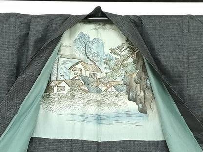 平和屋着物●男性　本場大島紬　アンサンブル　長羽織　抽象文様　正絹　逸品　DABC2492ud