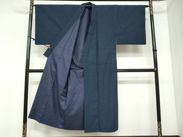 平和屋着物●男性　紬　アンサンブル　長羽織　留紺色　正絹　逸品　DABC2493ud