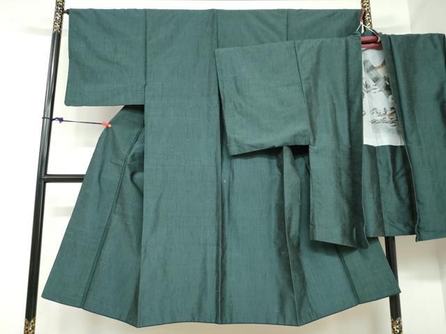 平和屋着物●男性　紬　アンサンブル　鉄色　正絹　逸品　DABC2498ud