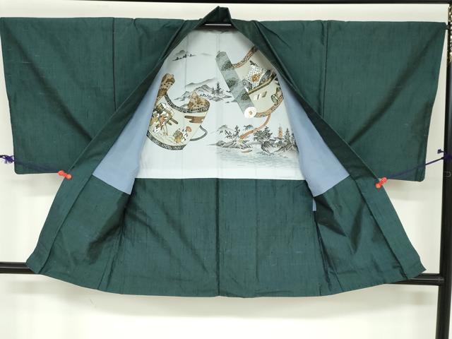 平和屋着物●男性　紬　アンサンブル　鉄色　正絹　逸品　DABC2498ud