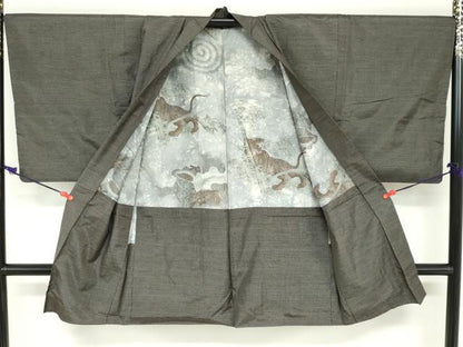 平和屋着物●男性　本場大島紬　アンサンブル　長羽織　抽象文様　正絹　逸品　DABC2499ud