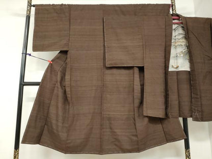 平和屋着物●男性　紬　アンサンブル　赤墨色　正絹　逸品　未使用　DABC2501ud