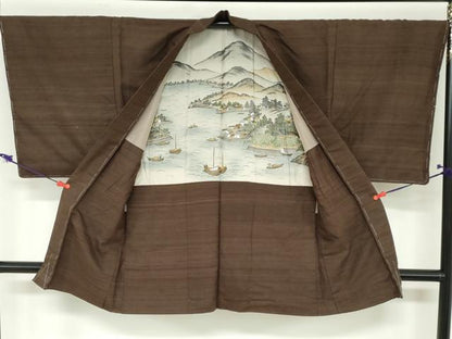 平和屋着物●男性　紬　アンサンブル　赤墨色　正絹　逸品　未使用　DABC2501ud