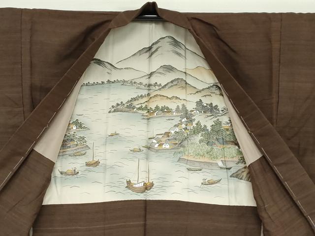平和屋着物●男性　紬　アンサンブル　赤墨色　正絹　逸品　未使用　DABC2501ud