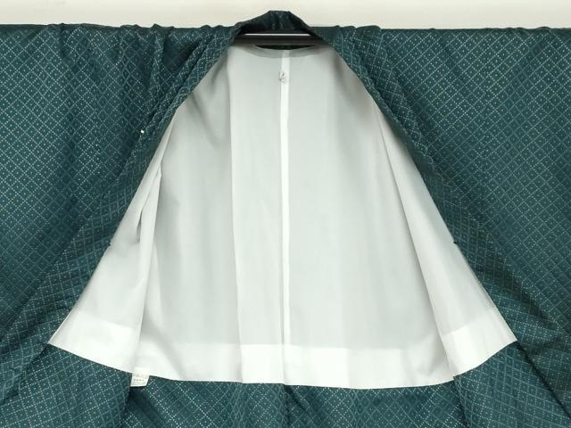 平和屋着物●男性　色紋付　長羽織セット　菱文　千歳緑色　金糸　キングサイズ　洗える着物　DABC2502ud