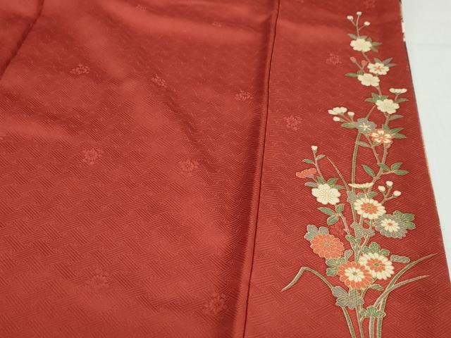 平和屋着物●訪問着　駒刺繍　檜扇草花文　暈し染め　金彩　正絹　逸品　DABC2506ud 平和屋着物○訪問着 駒刺繍 檜扇草花文 暈し染め 金彩