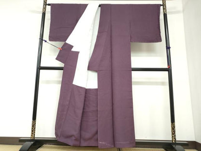 平和屋着物●上質な色無地　本草染　花尽くし地紋　紫紺色　紙付き　正絹　逸品　未使用　DABC2507ud