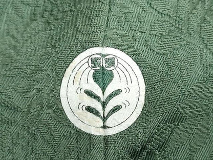 平和屋着物●上質な色無地　堅牢染　南天紋様　丹後ちりめん　萌葱色　反端付き　正絹　逸品　DABC2508ud