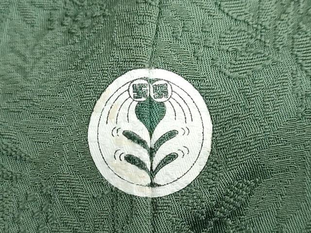 平和屋着物●上質な色無地　堅牢染　南天紋様　丹後ちりめん　萌葱色　反端付き　正絹　逸品　DABC2508ud