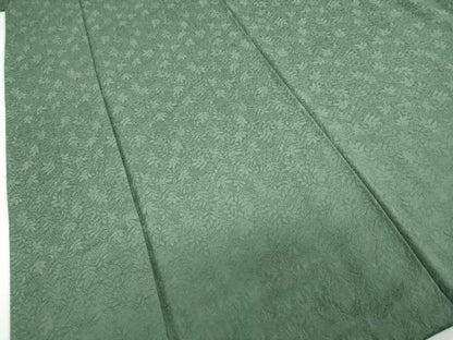 平和屋着物●上質な色無地　堅牢染　南天紋様　丹後ちりめん　萌葱色　反端付き　正絹　逸品　DABC2508ud