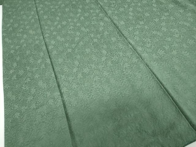 平和屋着物●上質な色無地　堅牢染　南天紋様　丹後ちりめん　萌葱色　反端付き　正絹　逸品　DABC2508ud
