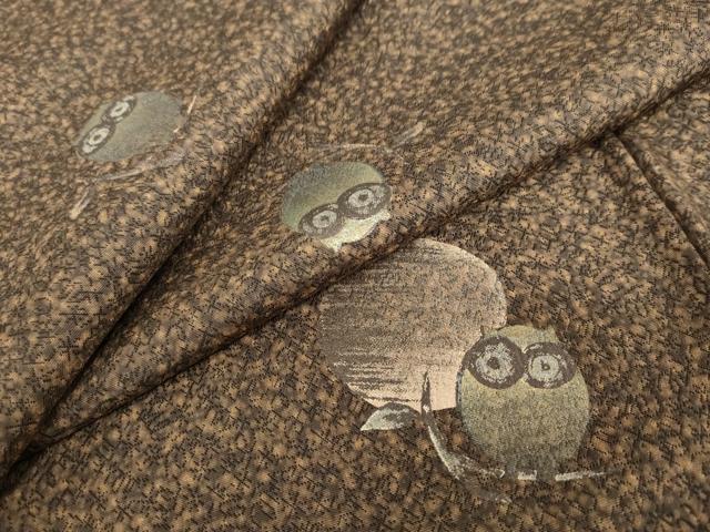 平和屋着物●上質なお召　梟　ふくろう　正絹　逸品　DABC2511ud