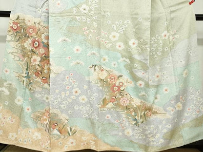 平和屋着物●訪問着　駒刺繍　流水鴛鴦草花文　金彩　正絹　逸品　DABC2512ud