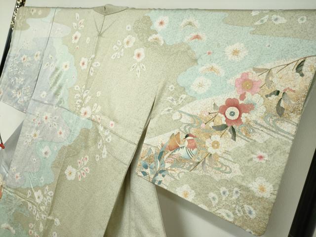 平和屋着物●訪問着　駒刺繍　流水鴛鴦草花文　金彩　正絹　逸品　DABC2512ud