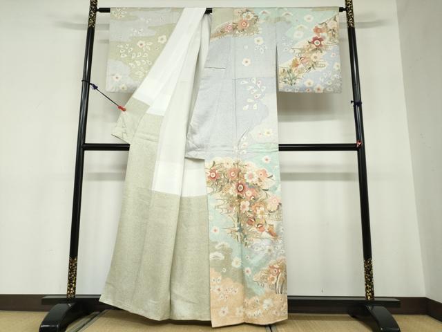 平和屋着物●訪問着　駒刺繍　流水鴛鴦草花文　金彩　正絹　逸品　DABC2512ud